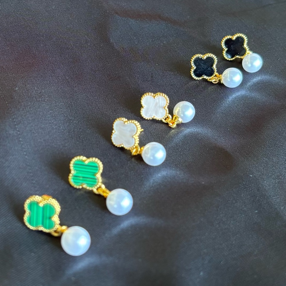 NWT Earring Bundle - 3 Pairs of Gold Toned Clover and Pearl Earrings